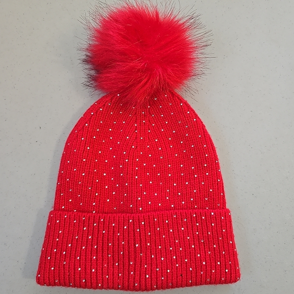 Shiraleah Red Knit Beanie with Pom-Pom